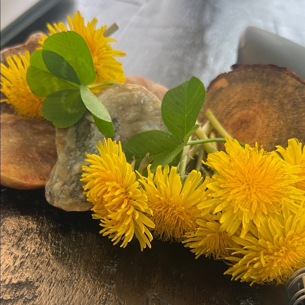Yellow Floral and Natural Stone Home Accent